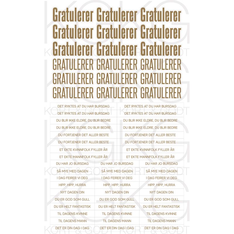 ST1003 Stickers Gratulerer Brun/hvit 