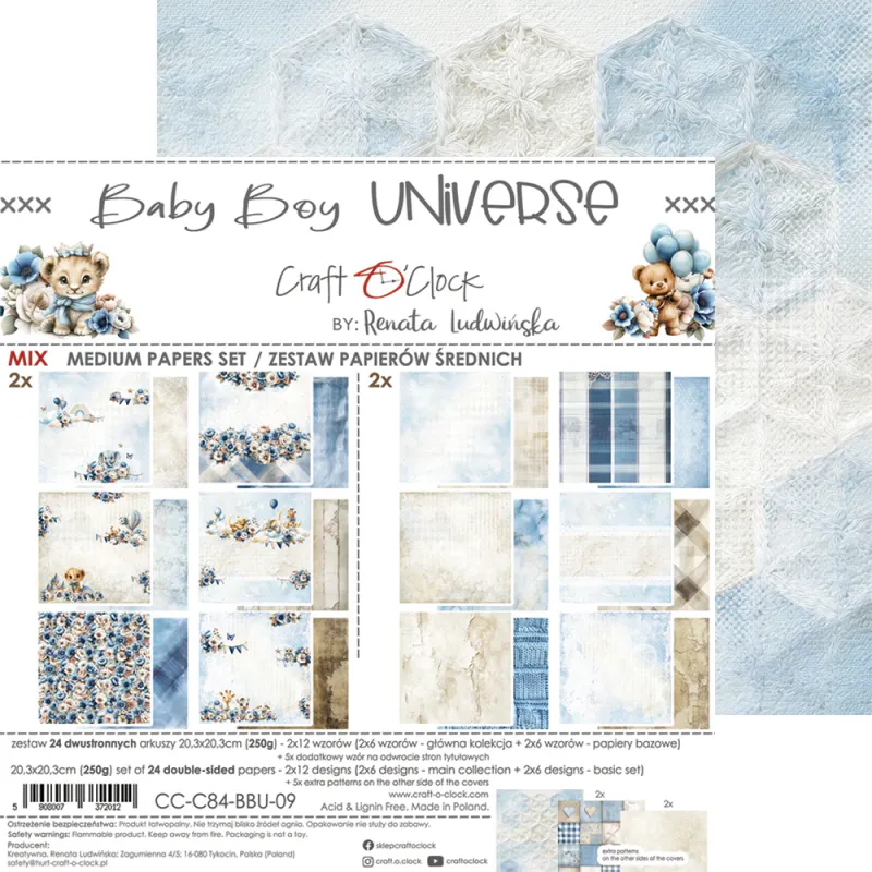 BABY BOY UNIVERSE - A SET OF PAPERS 20,3 cm x 20,3 cm - MIX