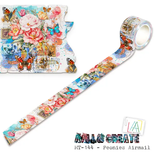 #MT-144 - WASHI TAPE - PEONIES AIRMAIL (LAYER-IT-UP!) 