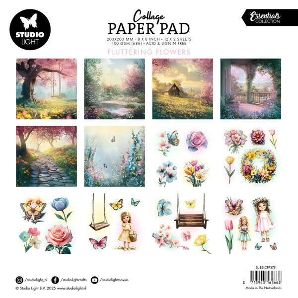 Fluttering Flowers 8x8 Inch Collage Paper Pad 