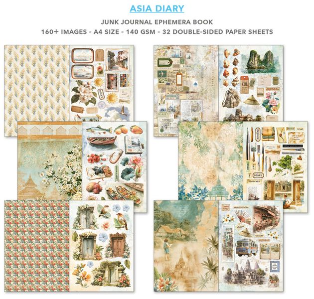 Asia Diary A4 Junk Journal Ephemera Book (32pcs)