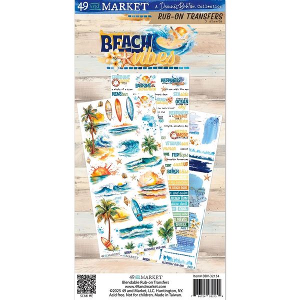 Beach Vibes - Rub-On Transfer Set 6"X12" 