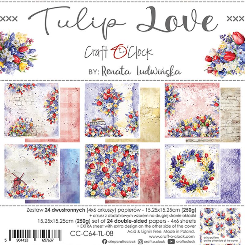 TULIP LOVE - A SET OF PAPERS 15,25X15,25CM
