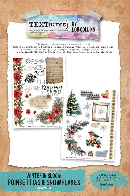Winter in Bloom 6x8 Inch Rub-On Transfer Set Poinsettias & Snowflakes by Lou Collins 