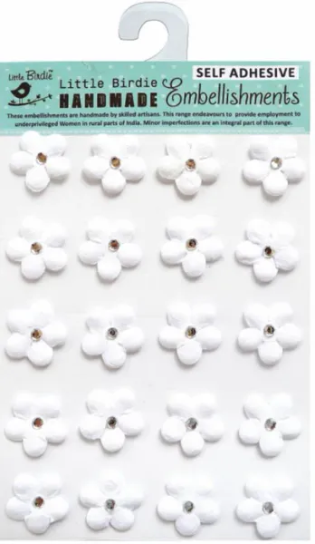 Little Birdie Embossed Jeweled Daisies 20/Pkg White