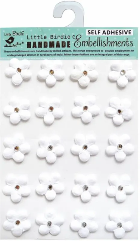 Little Birdie Embossed Jeweled Daisies 20/Pkg White