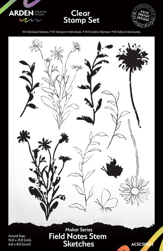 Maker Series 6x8 Inch Clear Stamp Set Field Notes Stem Sketches 